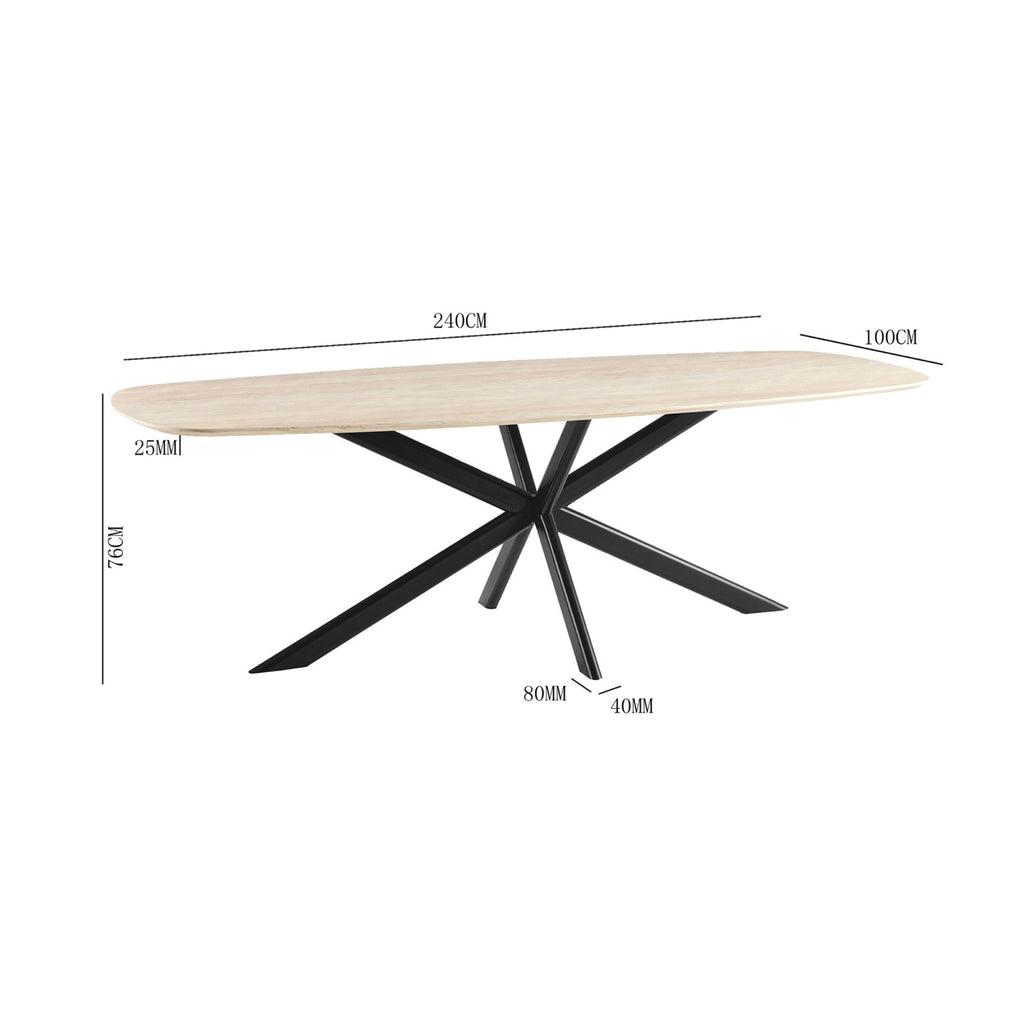 Linz - Table À Manger En Bois Et Pied En Métal - 8 Personnes - Travertin