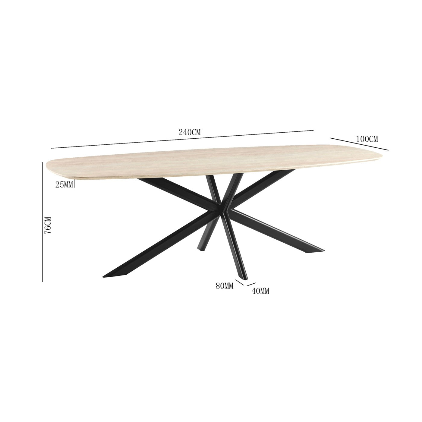 Linz - Table À Manger En Bois Et Pied En Métal - 8 Personnes - Travertin