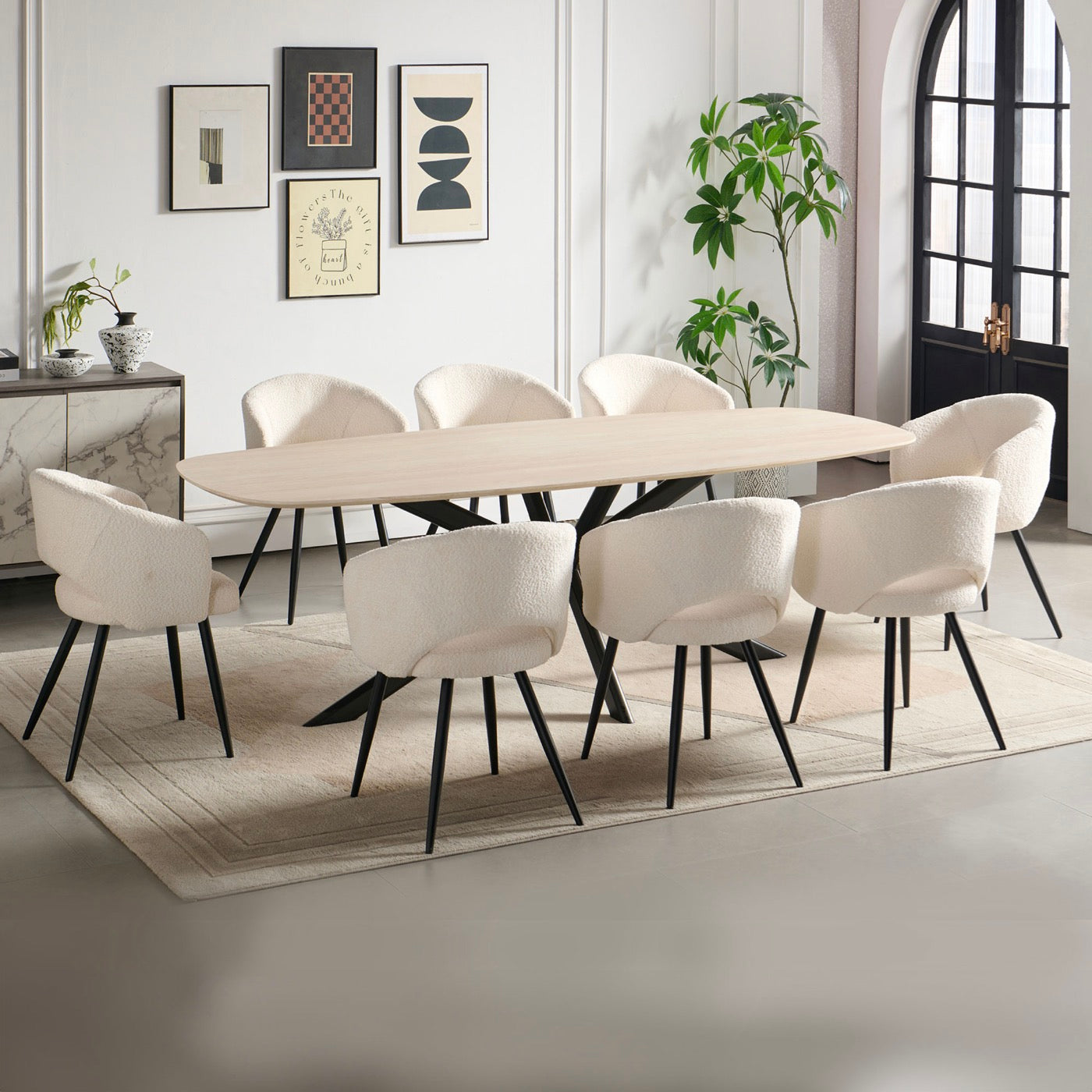 Linz - Table À Manger En Bois Et Pied En Métal - 8 Personnes - Travertin