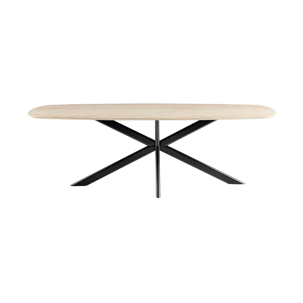 Linz - Table À Manger En Bois Et Pied En Métal - 6 Personnes - Travertin