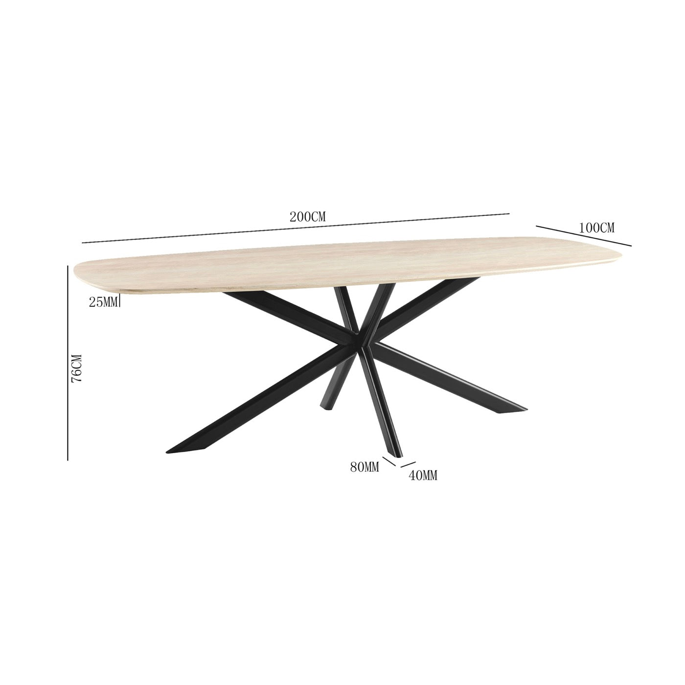 Linz - Table À Manger En Bois Et Pied En Métal - 6 Personnes - Travertin