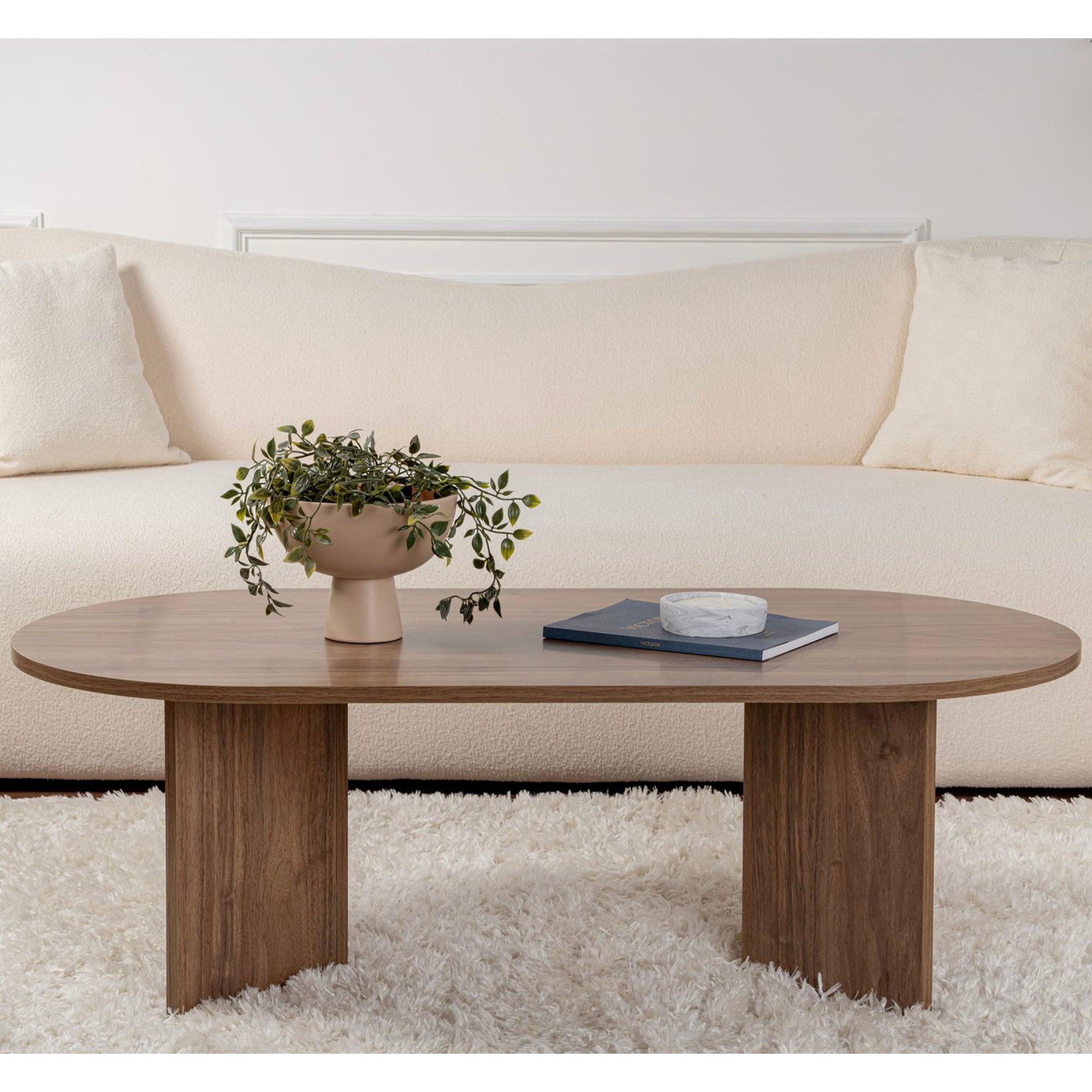 Liora - Table Basse Ovale Design - Noyer