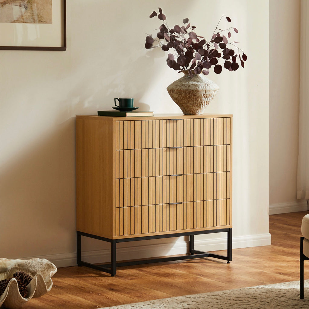 Rima - 4 Drawer Fluted Effect Chest - Natural