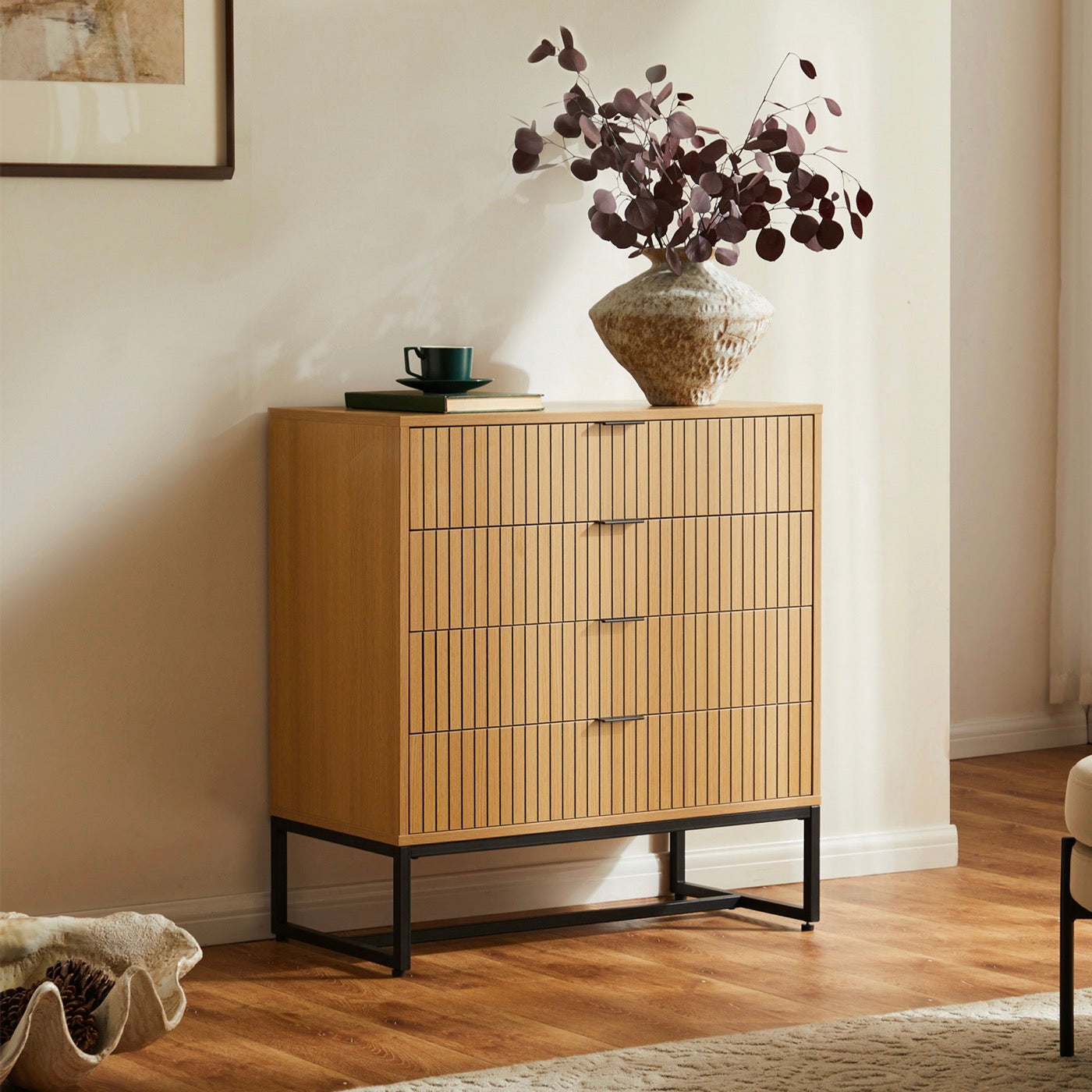 Rima - 4 Drawer Fluted Effect Chest - Natural