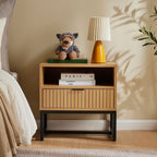 Rima - Bedside Table 1 Niche And 1 Drawer Fluted Effect - Natural