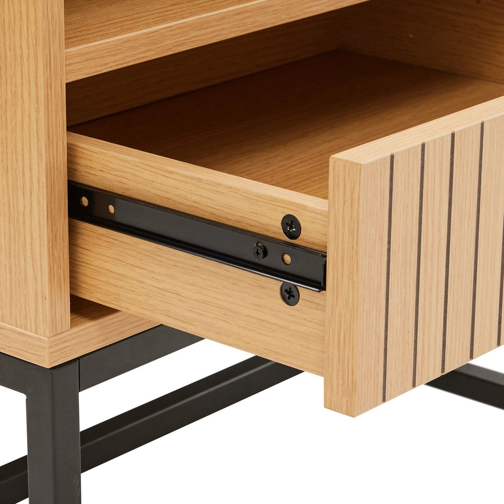 Rima - Bedside Table 1 Niche And 1 Drawer Fluted Effect - Natural