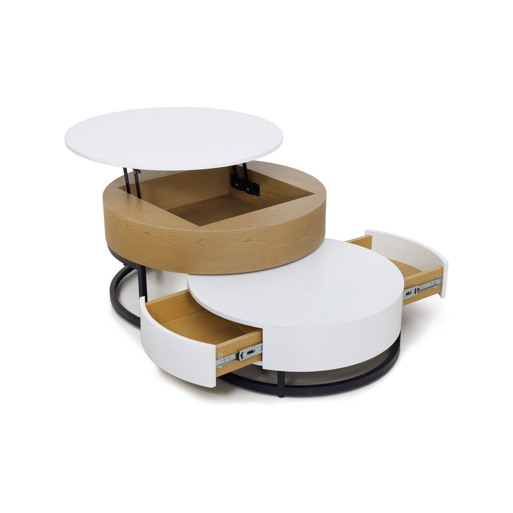 Calis - Lot De 2 Tables Basses Avec Plateau Relevable Et 2 Tioirs - Naturel