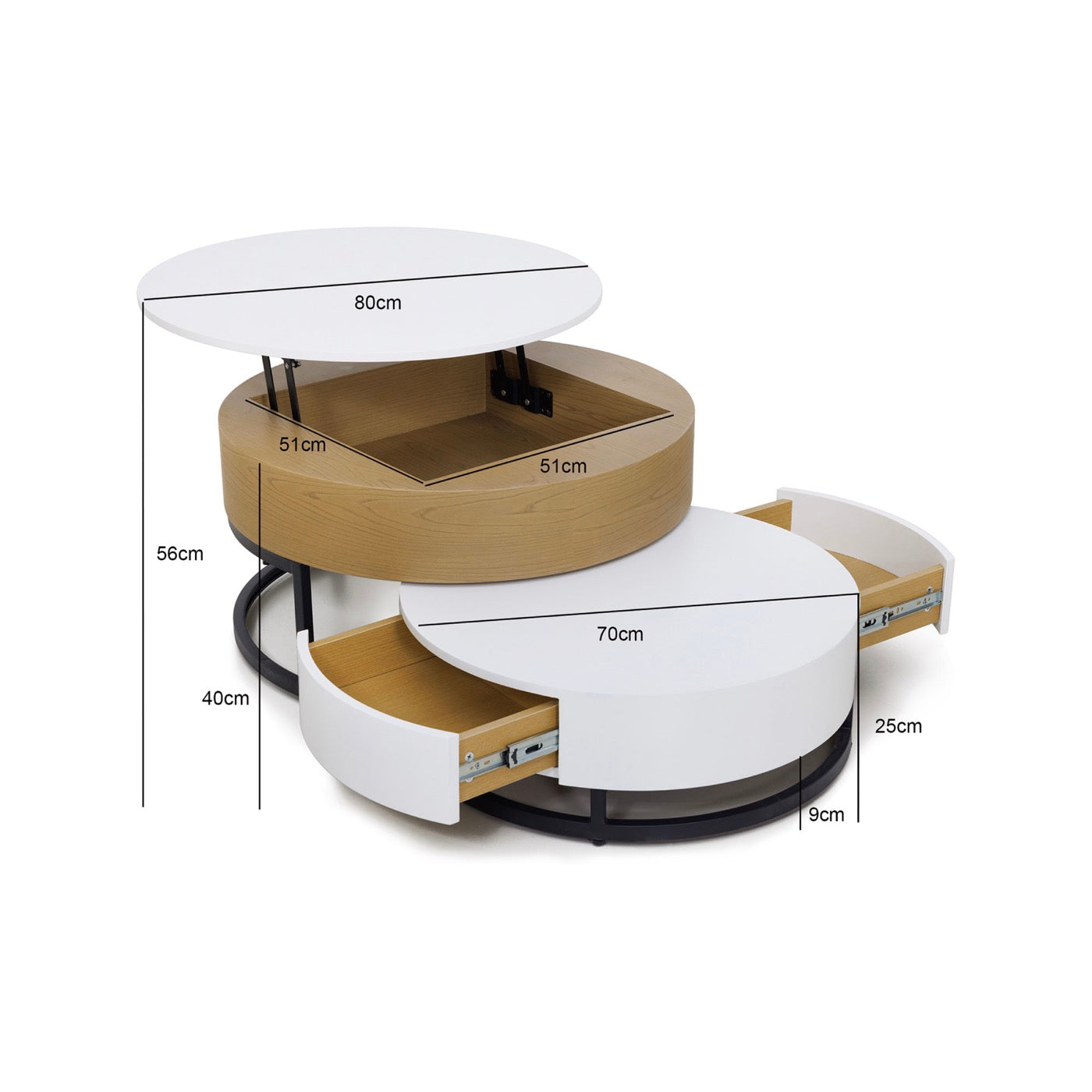 Calis - Lot De 2 Tables Basses Avec Plateau Relevable Et 2 Tioirs - Naturel