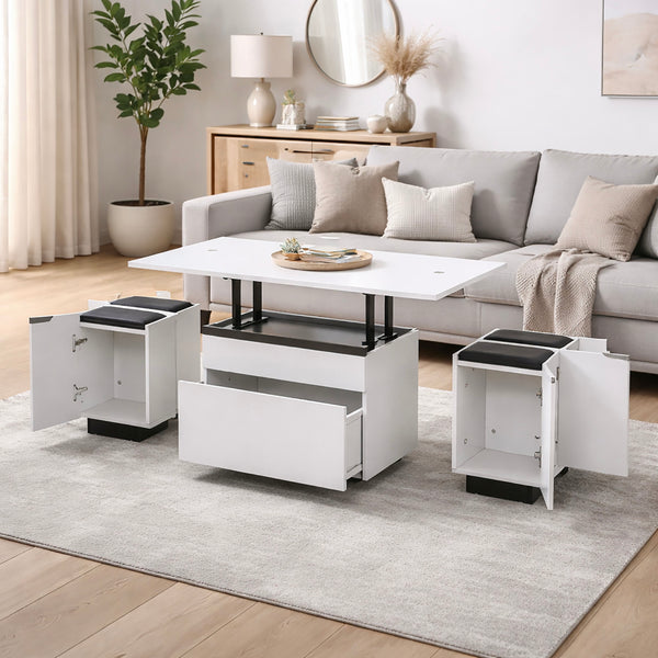 Calis - Table Basse Avec Plateaux Relevables - Blanc