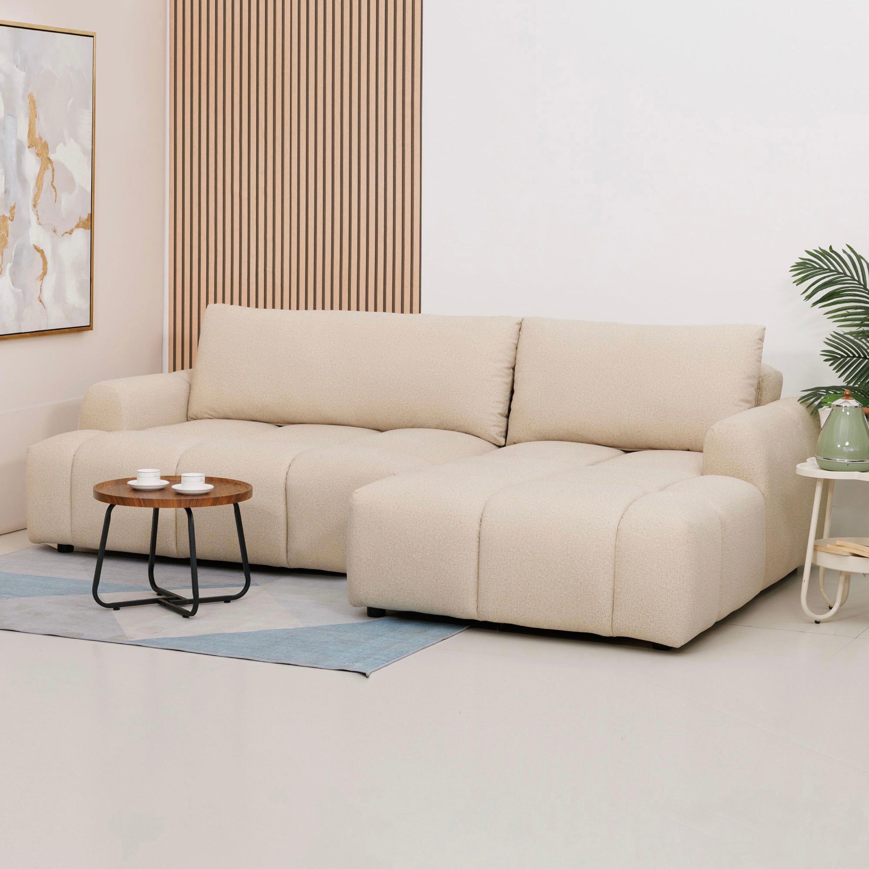 Zephyr - Sofá esquinero convertible a la derecha en tela texturizada - Beige