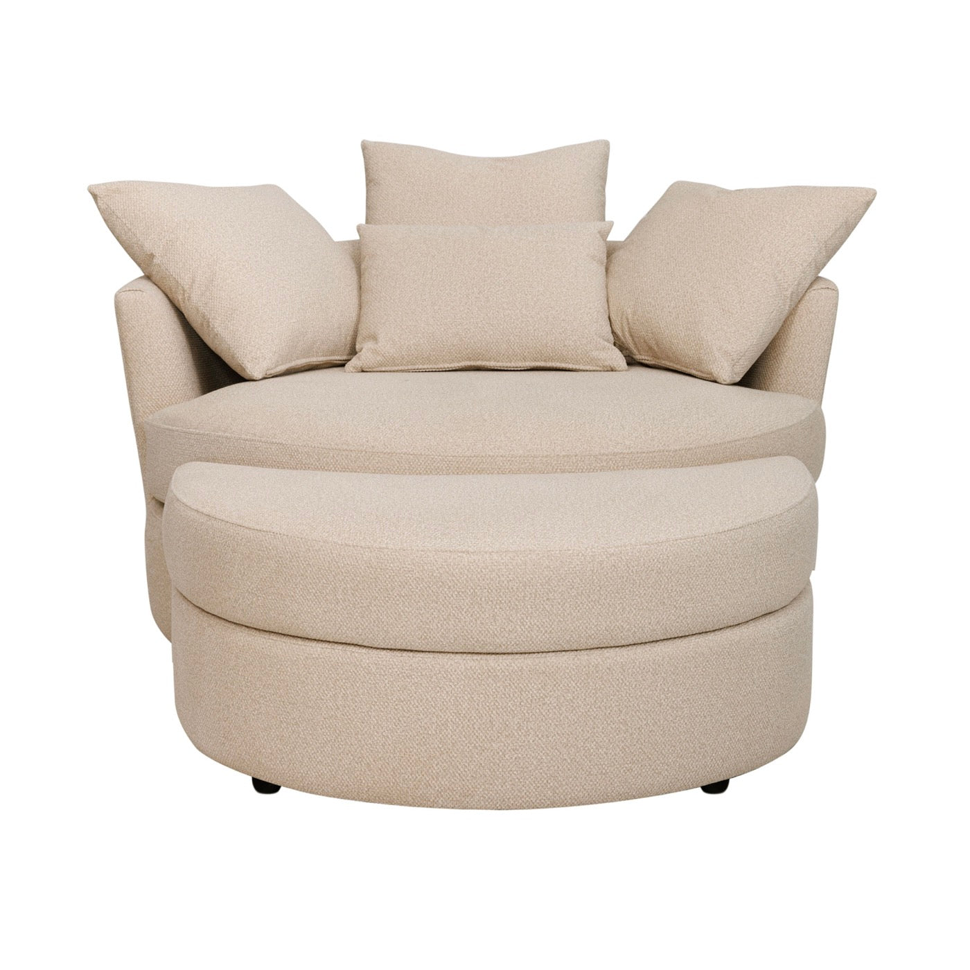 Fauteuil Rond Loveuse Pivotante + Coffre En Tissu Texturé - Beige
