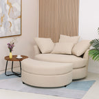 Fauteuil Rond Loveuse Pivotante + Coffre En Tissu Texturé - Beige