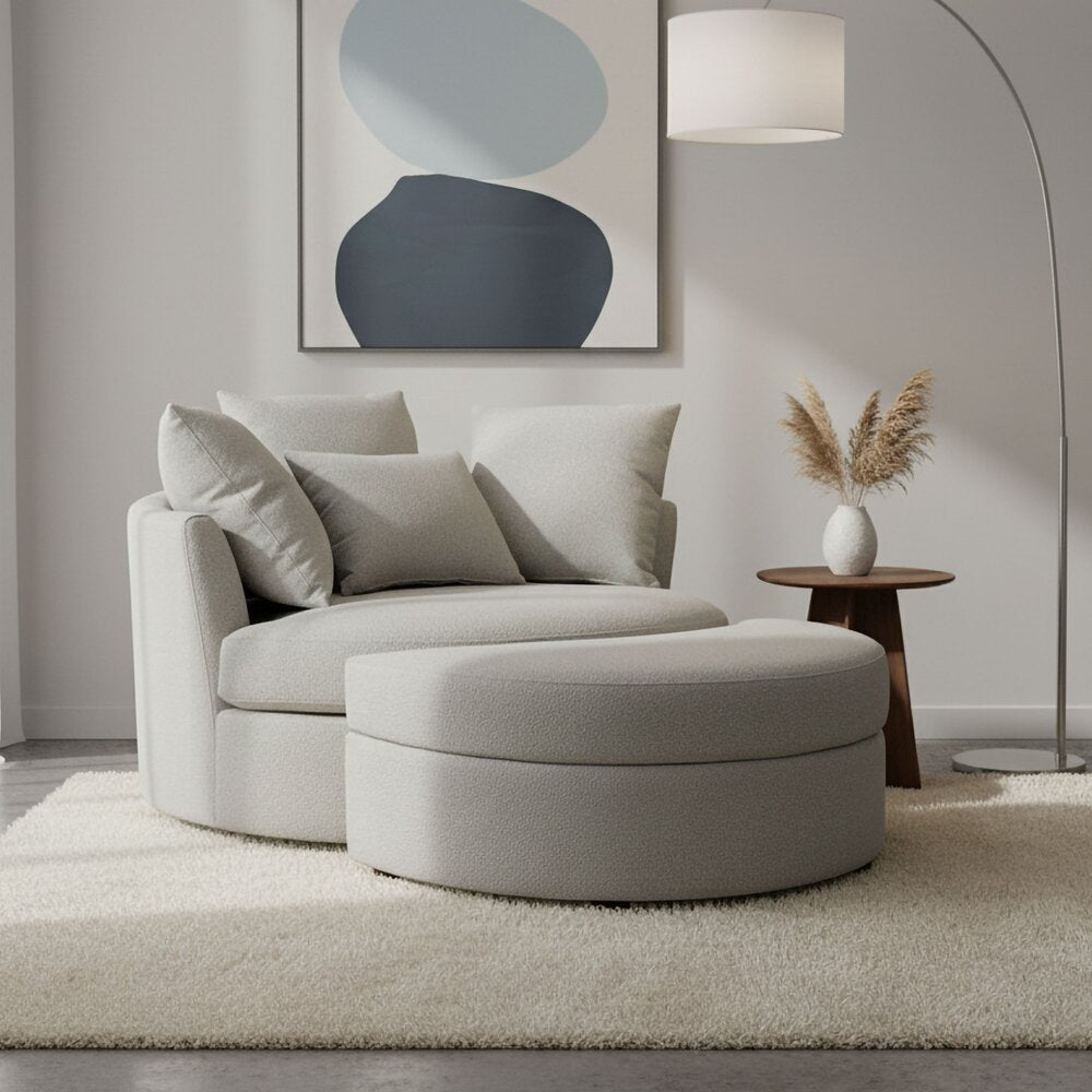 Sillón redondo giratorio Loveuse + Caja de tela texturizada - Gris