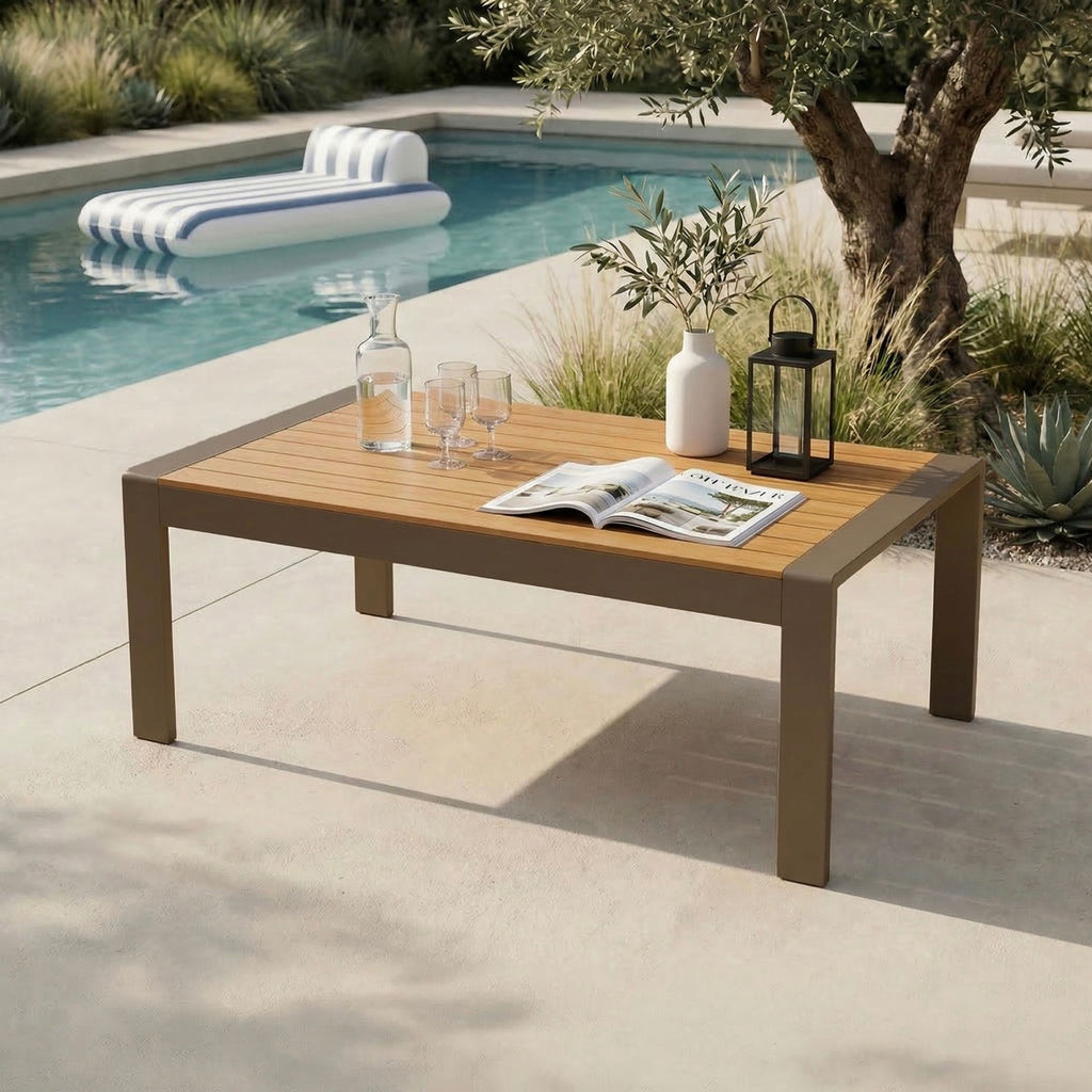 Acapulco - Aluminum And Wood Garden Coffee Table - Taupe