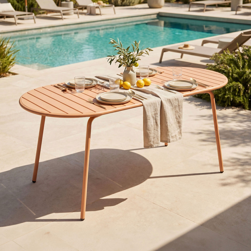 Baca - Oval Metal Garden Table - Terracotta