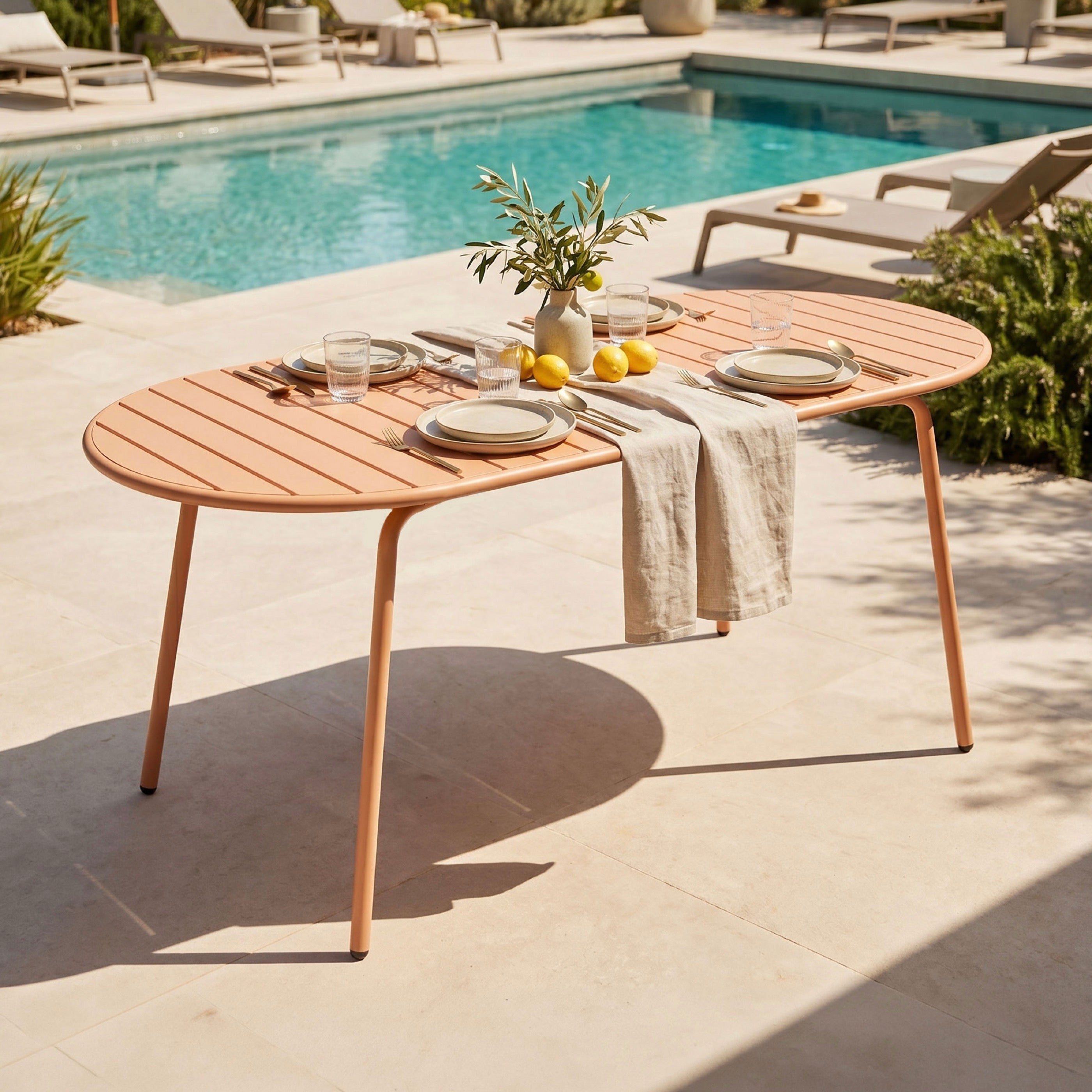 Baca - Oval Metal Garden Table - Terracotta
