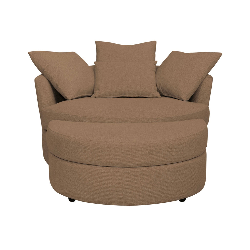 Loveuse Round Swivel Armchair + Textured Fabric Box - Brown