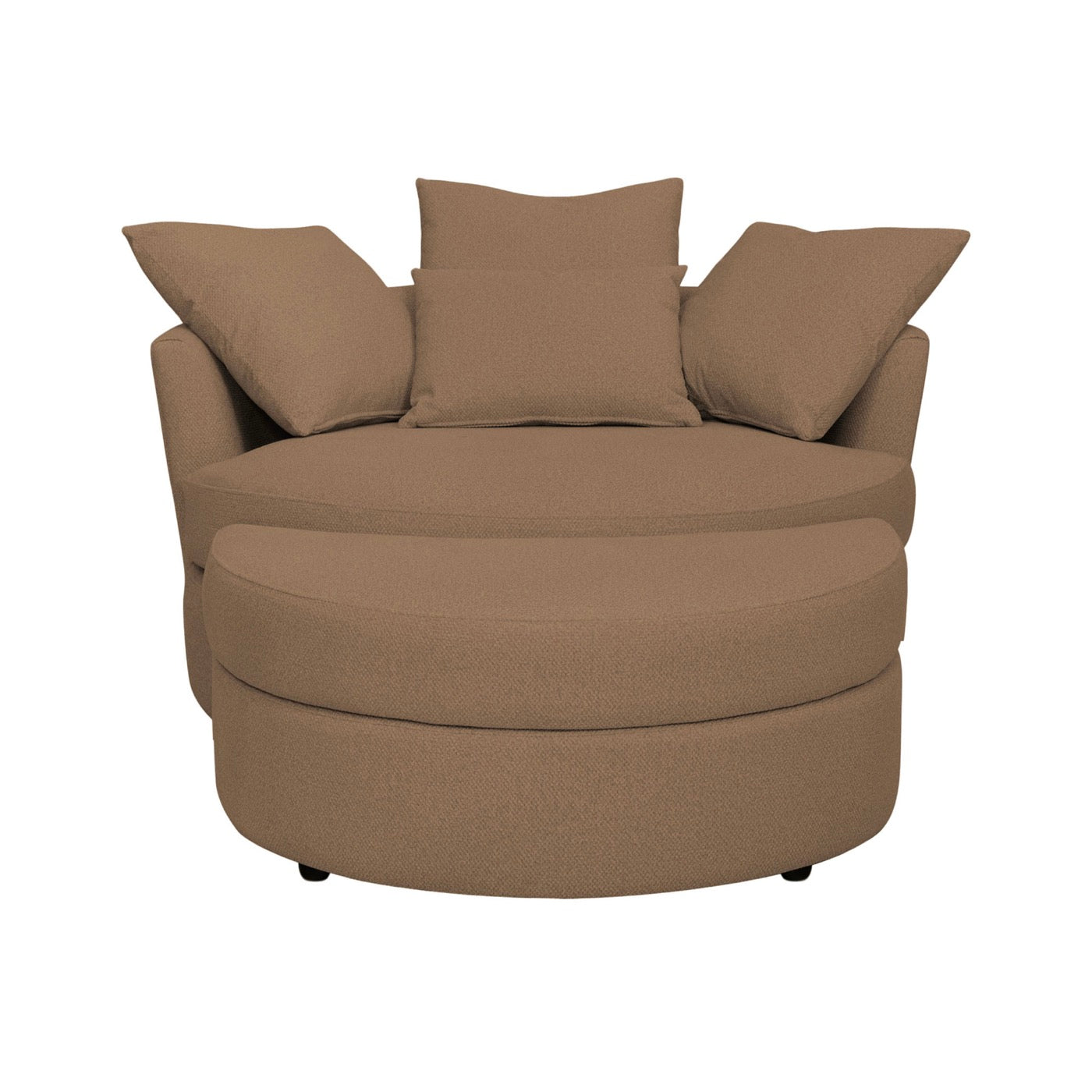 Loveuse Round Swivel Armchair + Textured Fabric Box - Brown
