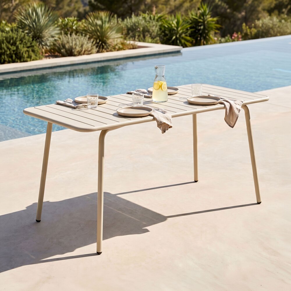 Baca - Metal Garden Table - Beige