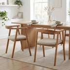 Set of 2 Dining Chairs in Textured Fabric and Wood - Beige