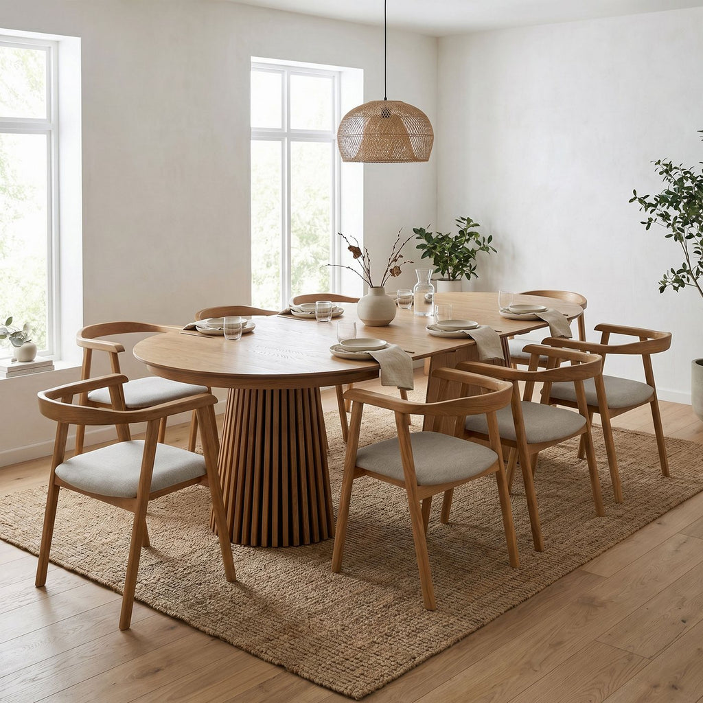 Set of 2 Dining Chairs in Textured Fabric and Wood - Beige