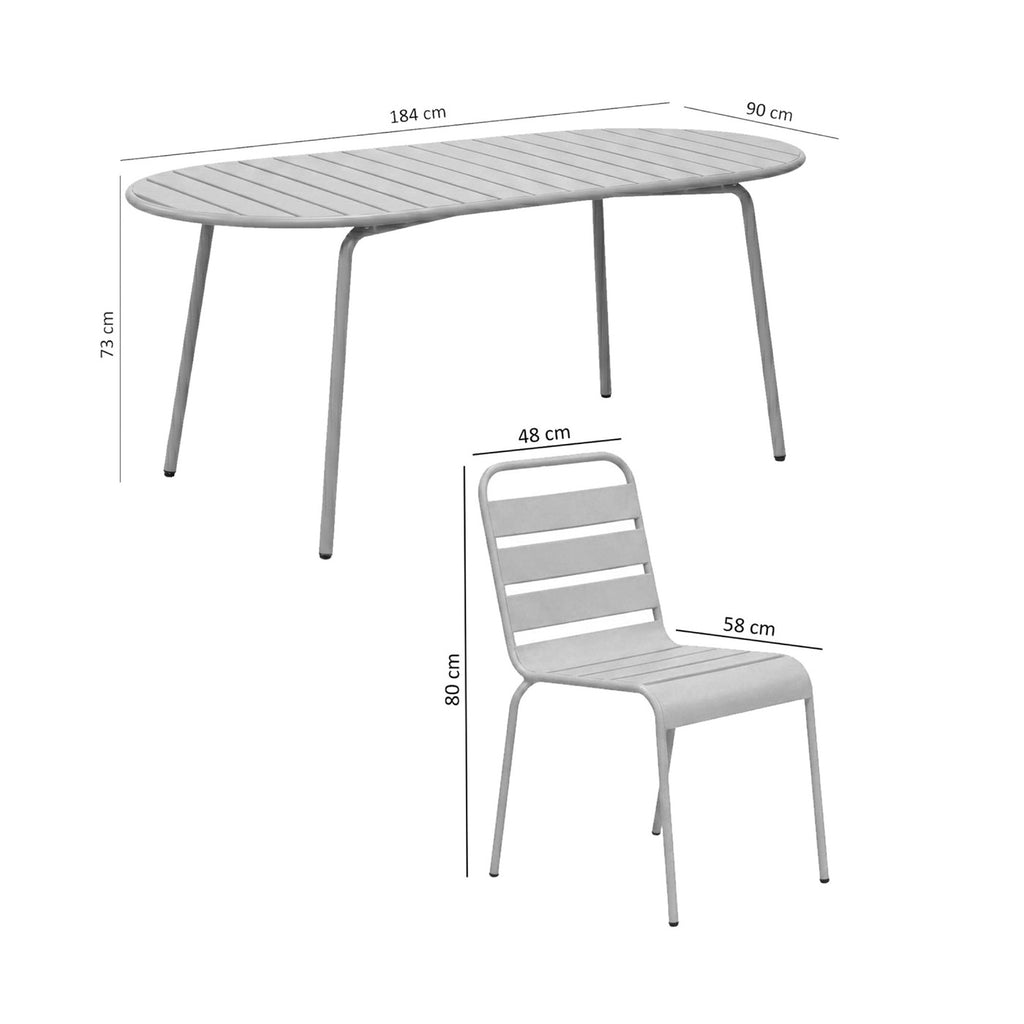 Baca - Oval Garden Table + 6 Metal Chairs Set - Green