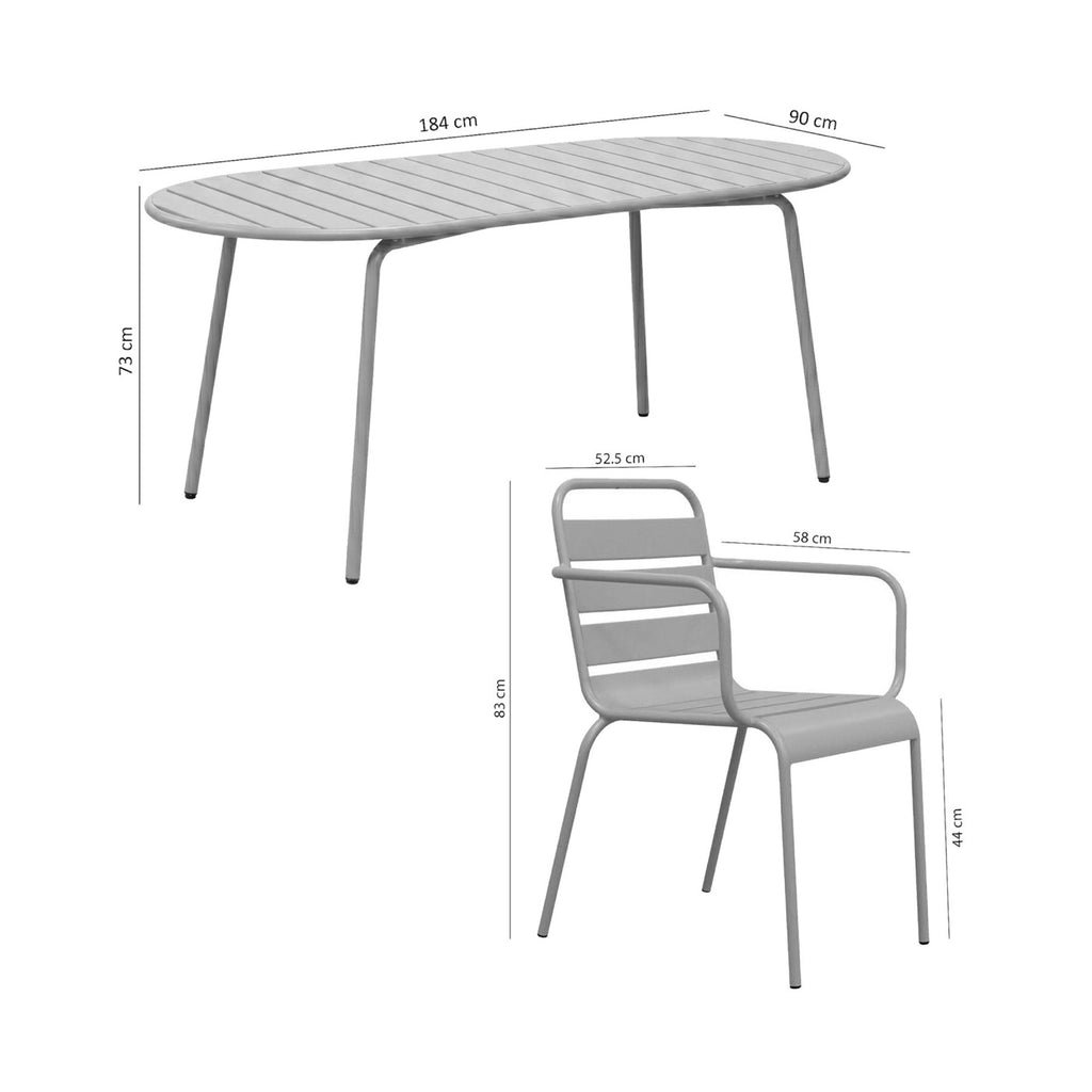 Baca - Conjunto Mesa de Jardín Ovalada + 6 Sillones de Metal - Terracota