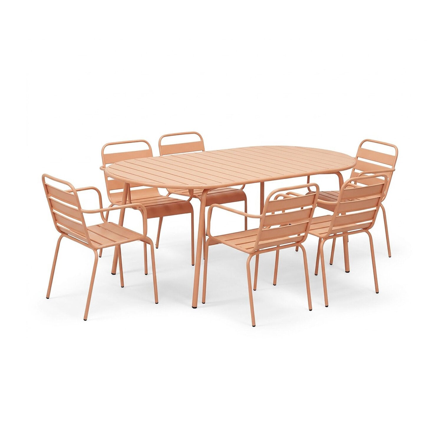 Baca - Conjunto Mesa de Jardín Ovalada + 6 Sillones de Metal - Terracota