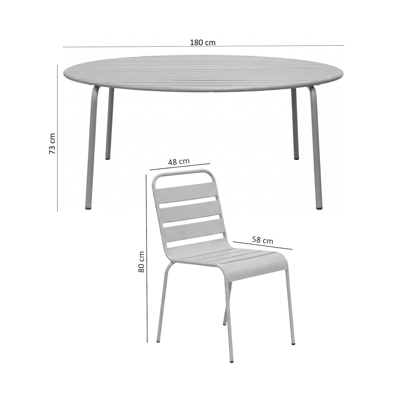 Baca - Conjunto Mesa de Jardín + 6 Sillas de Metal - Verde