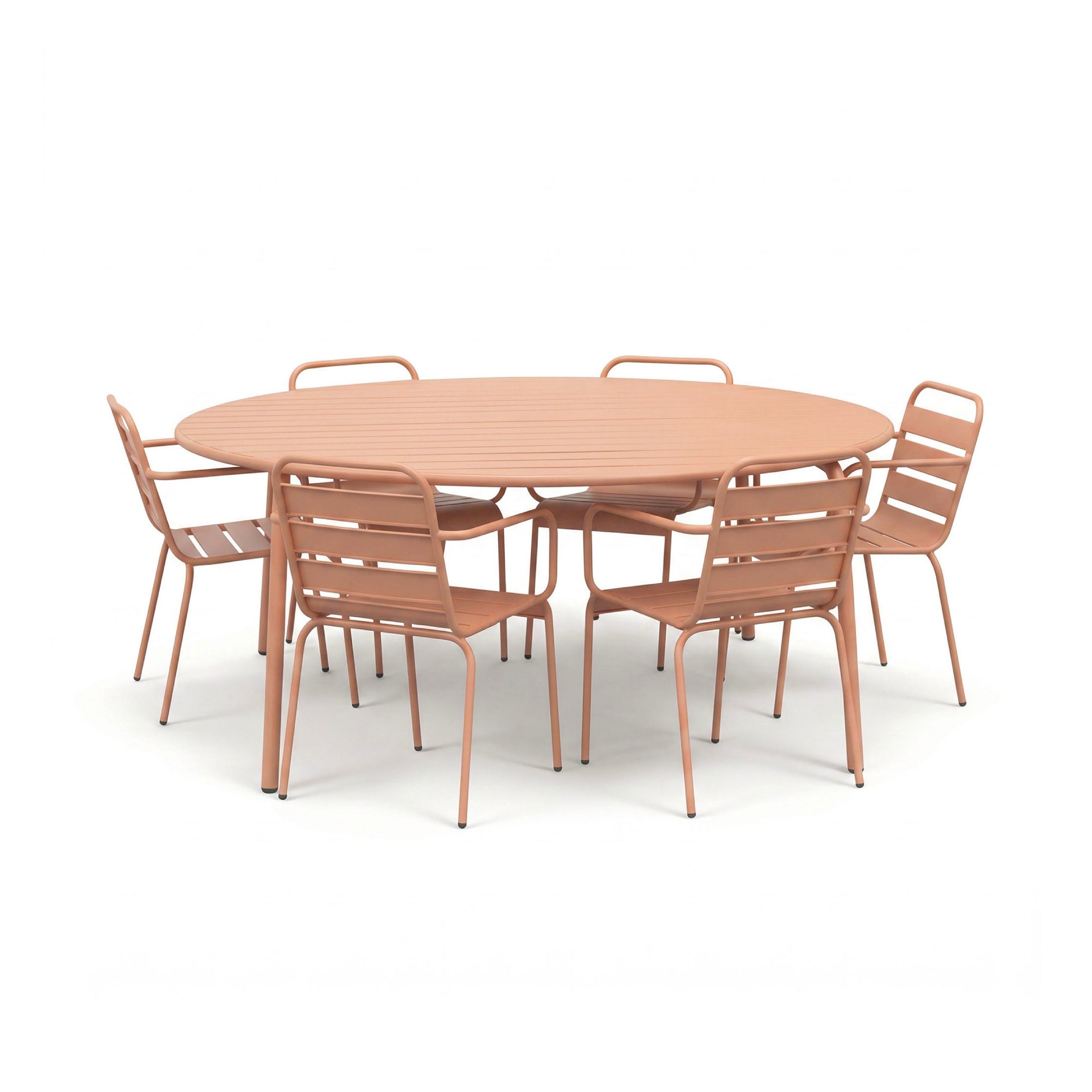 Baca - Ensemble Table Jardin + 6 Fauteuils En Métal - Terracotta