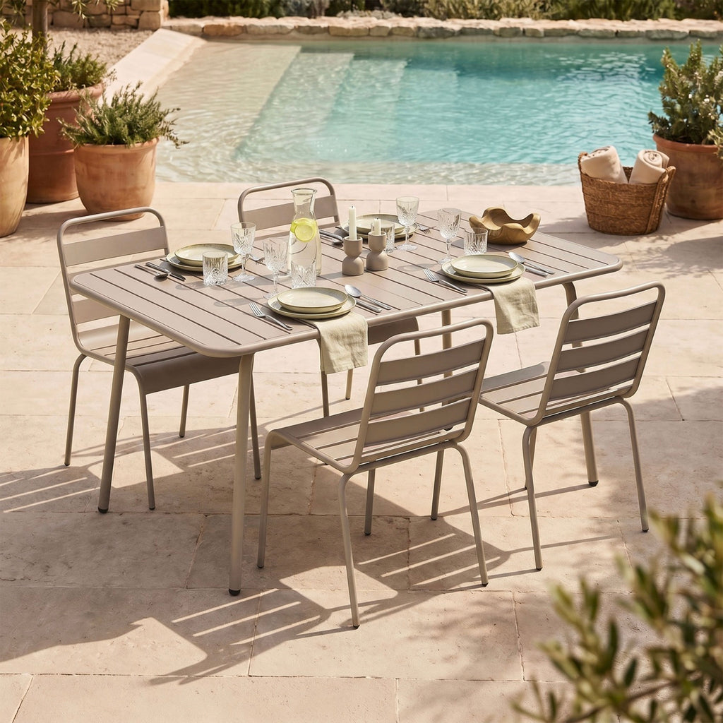 Baca - Ensemble Table De Jardin + 4 Chaises En Métal - Taupe