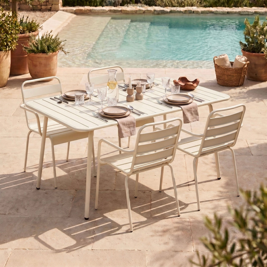 Baca - Garden Table + 4 Metal Armchairs Set - Beige