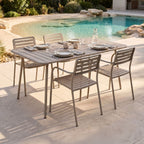 Baca - Garden Table + 4 Stackable Metal Armchairs - Taupe