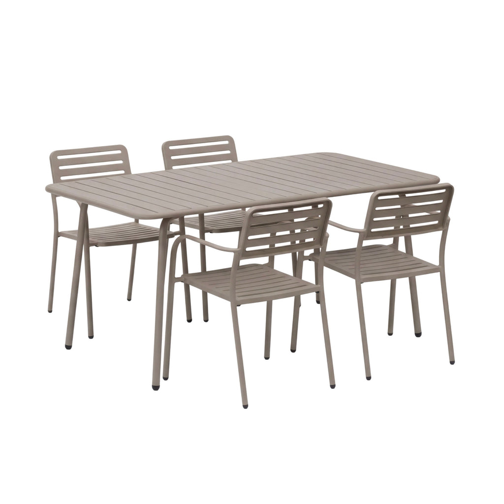 Baca - Garden Table + 4 Stackable Metal Armchairs - Taupe