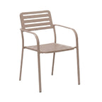 Baca - Garden Table + 4 Stackable Metal Armchairs - Taupe
