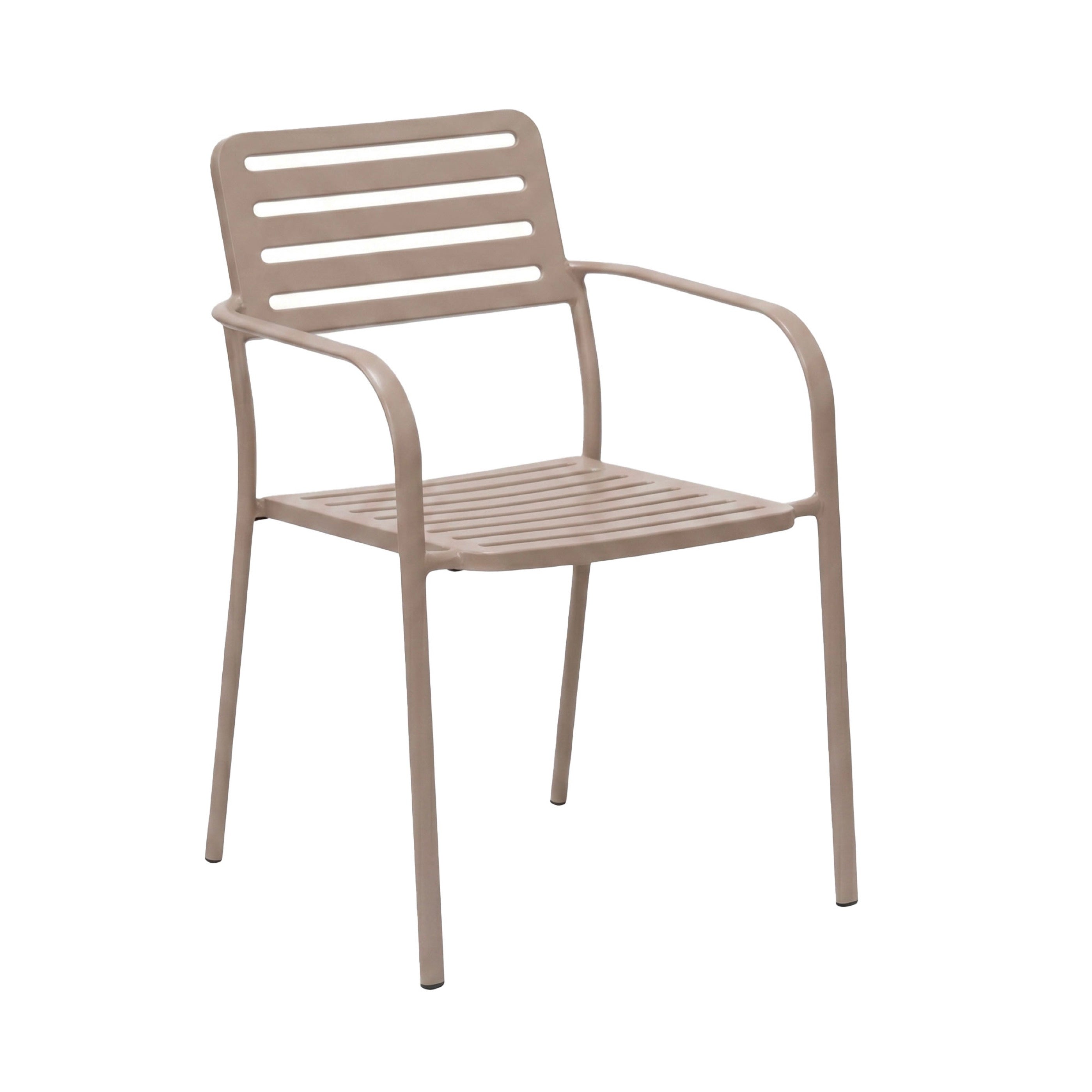 Baca - Garden Table + 4 Stackable Metal Armchairs - Taupe