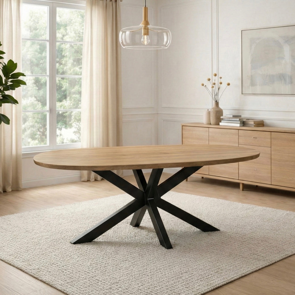 Maelia - Mesa de Comedor Ovalada de Madera Exótica - Natural