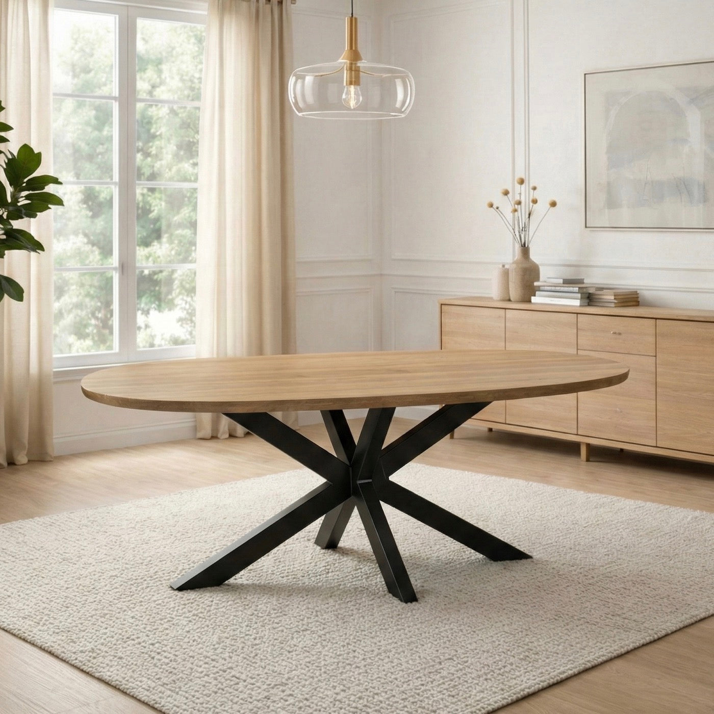 Maelia - Mesa de Comedor Ovalada de Madera Exótica - Natural