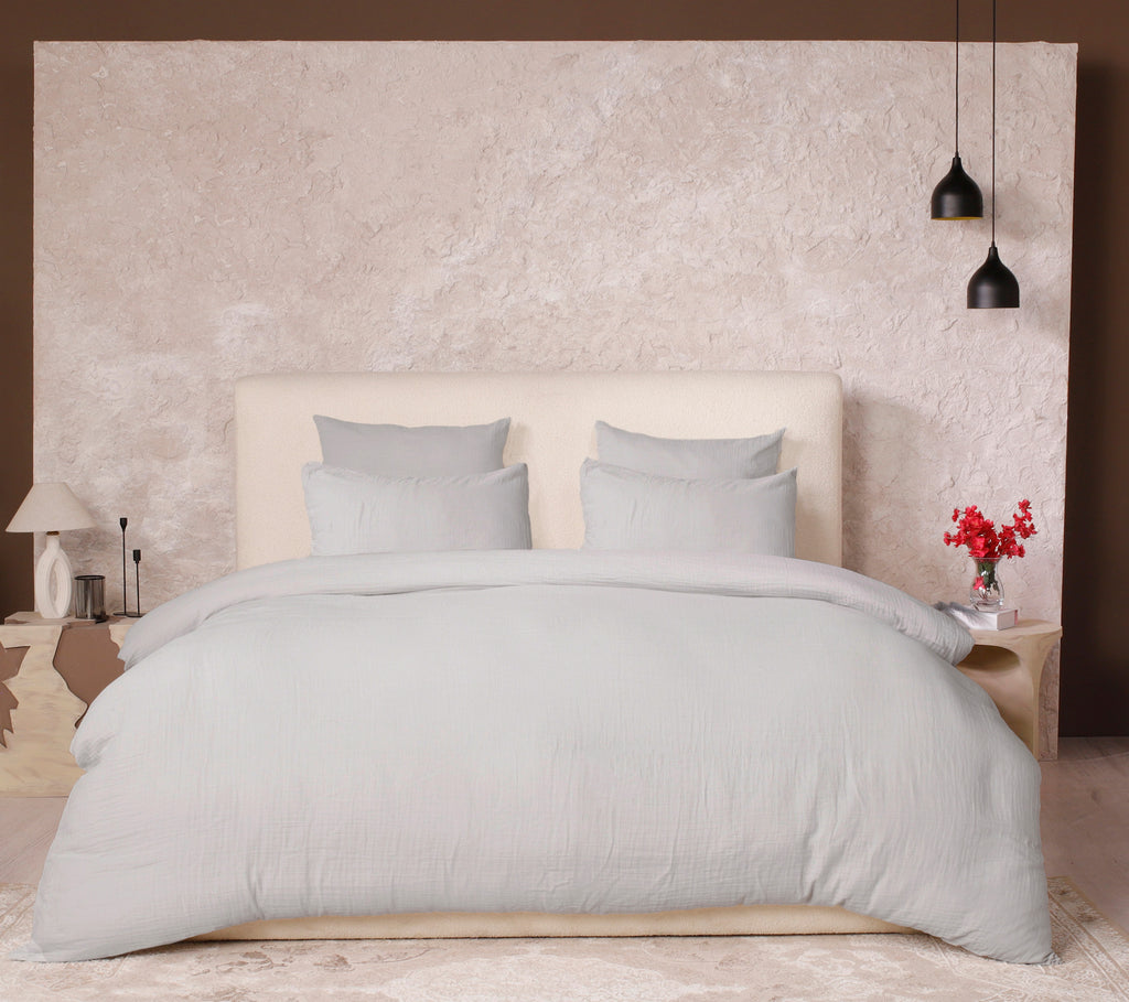 Ava - Parure da Letto Completa - 100% Garza di Cotone Lavato - Grigio Ghiaccio