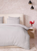 Ava - Parure da Letto Completa - 100% Garza di Cotone Lavato - Grigio Ghiaccio