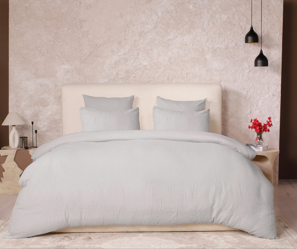 Ava - Parure da Letto Completa - 100% Garza di Cotone Lavato - Grigio Ghiaccio