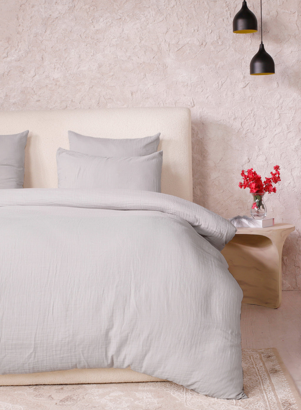 Ava - Parure da Letto Completa - 100% Garza di Cotone Lavato - Grigio Ghiaccio