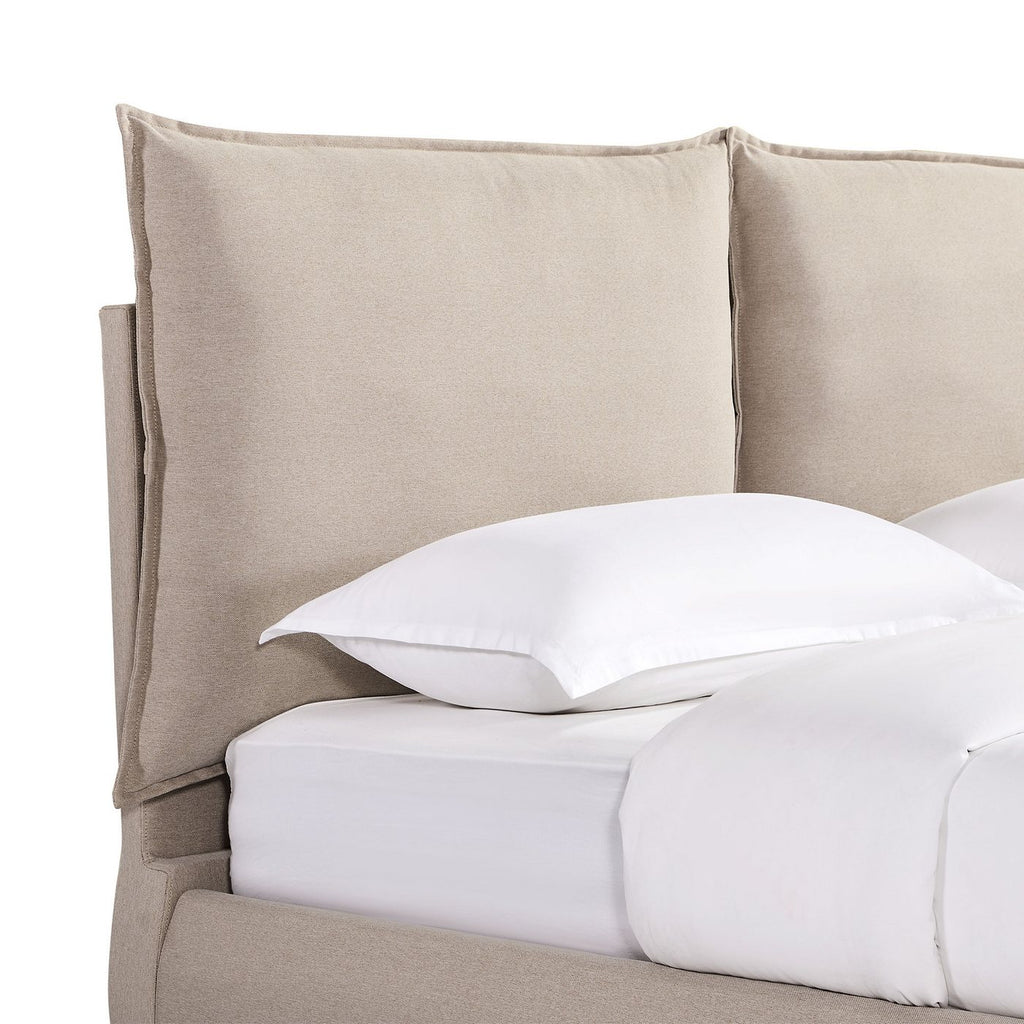 Judith - Lit Coffre Avec Tête De Lit Effet Oreiller - Tissu - Beige