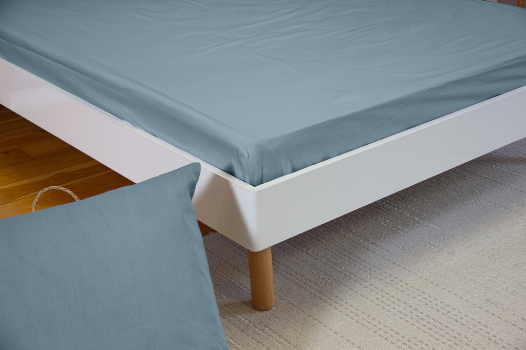 Estra - Draps Housse Bonnet - 100% Percale De Coton - Bleu Fumé