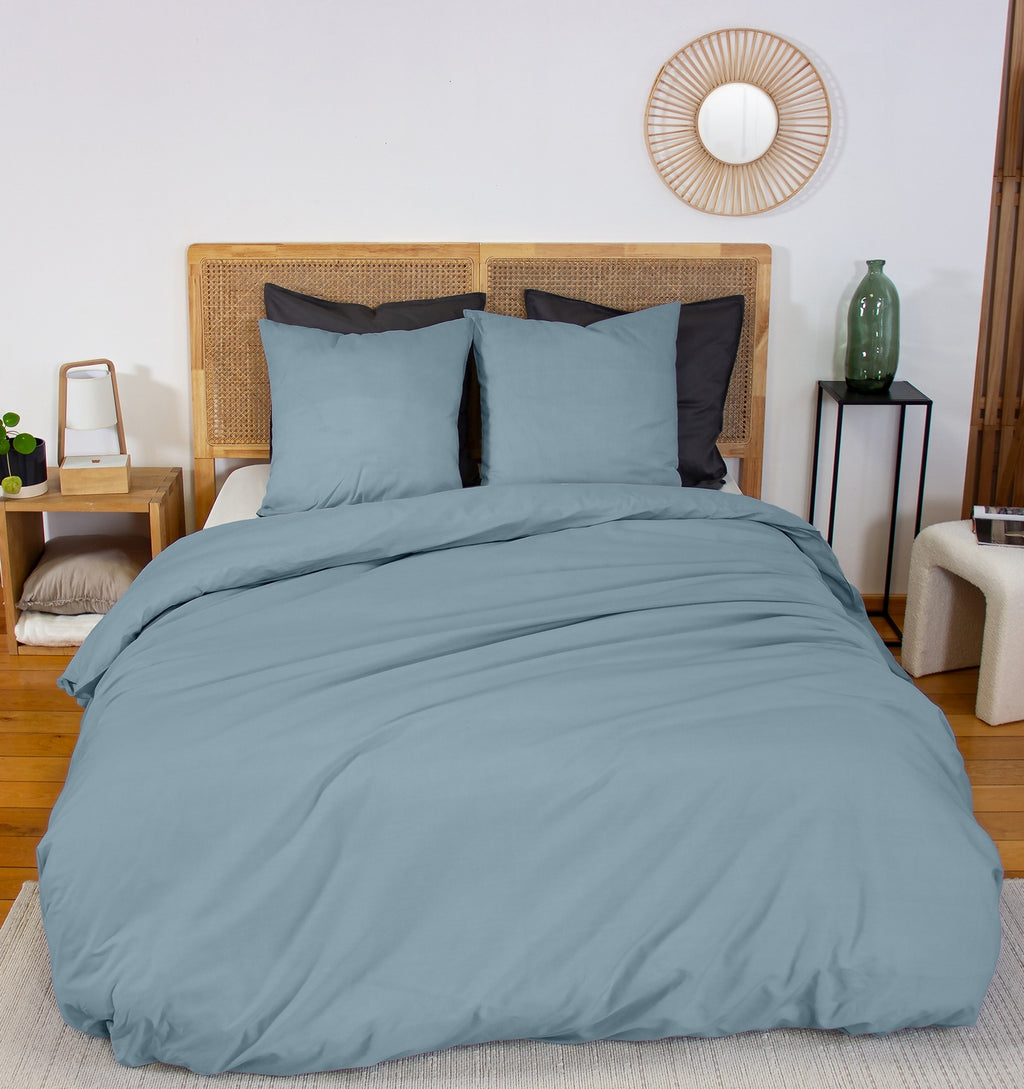 Estra - Draps Housse Bonnet - 100% Percale De Coton - Bleu Fumé