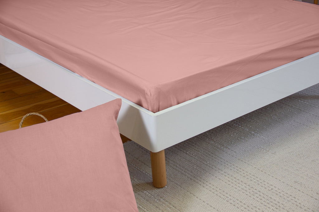 Estra - Draps Housse Bonnet - 100% Percale De Coton - Rose The