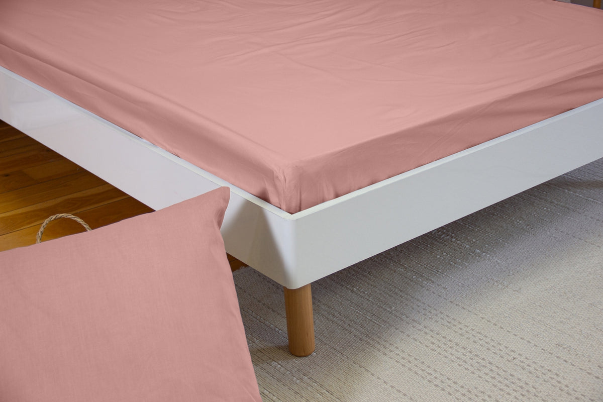 Estra - Draps Housse Bonnet - 100% Percale De Coton - Rose The