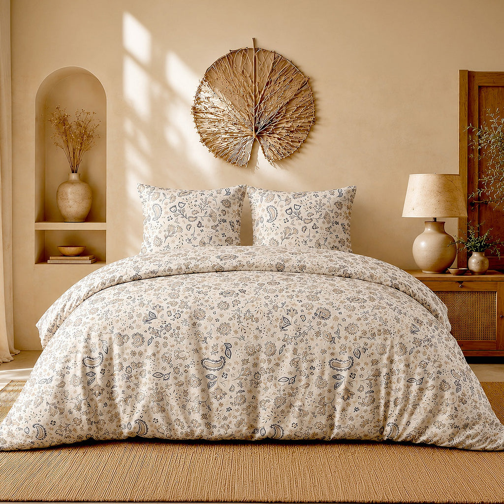 Ishani - Parures de Lit de Couette avec 2 Taies - 100% Percale de Coton - Imprimé