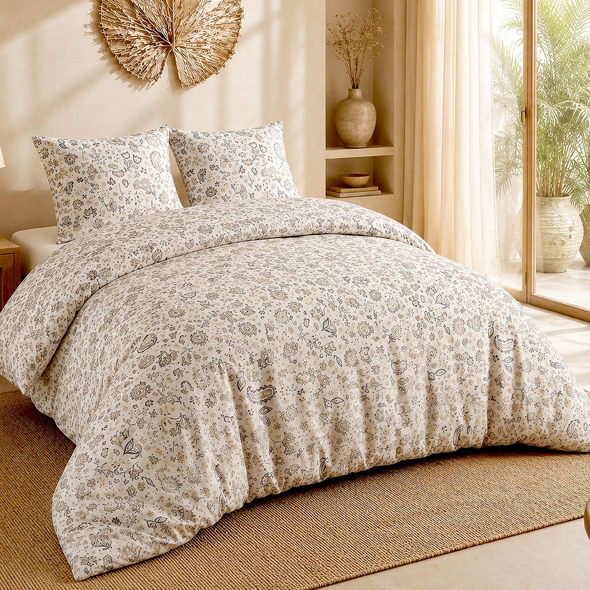 Ishani - Parures de Lit de Couette avec 2 Taies - 100% Percale de Coton - Imprimé