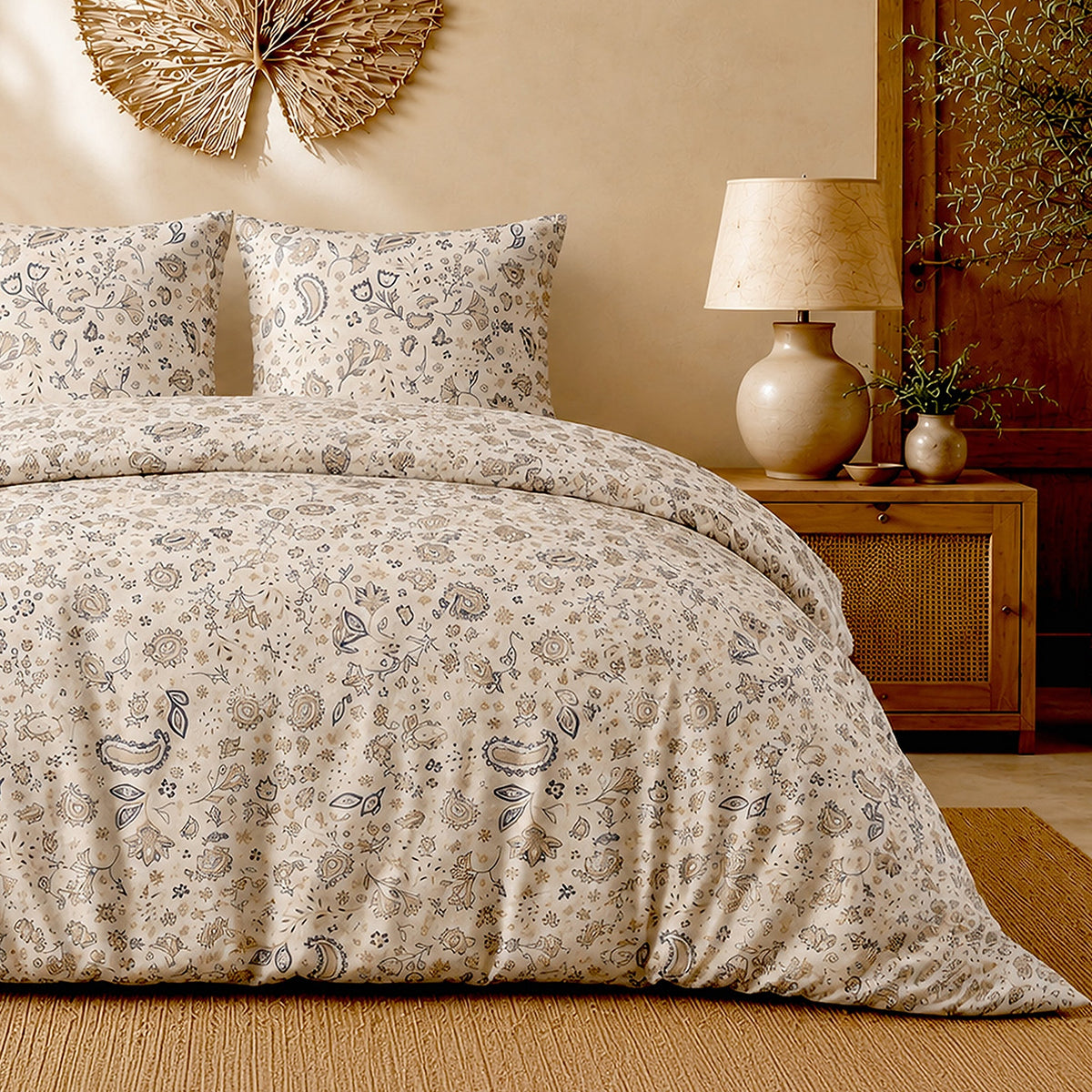 Ishani - Parures de Lit de Couette avec 2 Taies - 100% Percale de Coton - Imprimé